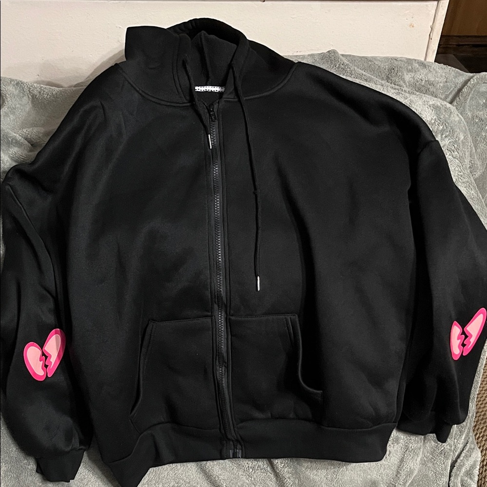 SHEIN Black Hoodie with Colorful Bear Design